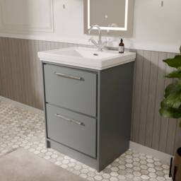 Balterley Bathroom Floor Standing 2-Drawer Vanity, Fireclay Basin, Grey, 600mm in Grey - thumbnail 4