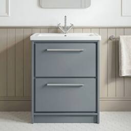 Balterley Bathroom Floor Standing 2-Drawer Vanity, Fireclay Basin, Grey, 600mm in Grey - thumbnail 6