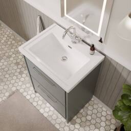 Balterley Bathroom Floor Standing 2-Drawer Vanity, Fireclay Basin, Grey, 600mm in Grey - thumbnail 3