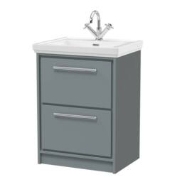 Balterley Bathroom Floor Standing 2-Drawer Vanity, Fireclay Basin, Grey, 600mm in Grey - thumbnail 1