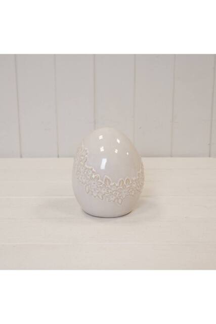KDMD Large Ceramic Egg with Flower Garland in White - image 1