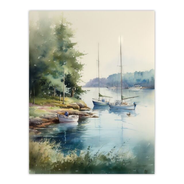 "Artery8 Wall Art Print Sailboat Watercolour Study River Thames 1967 Poster - Size: W24"" x H32""" - image 1