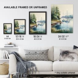 "Artery8 Wall Art Print Sailboat Watercolour Study River Thames 1967 Poster - Size: W24"" x H32""" - thumbnail 3