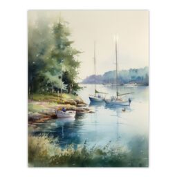 "Artery8 Wall Art Print Sailboat Watercolour Study River Thames 1967 Poster - Size: W24"" x H32""" - thumbnail 1