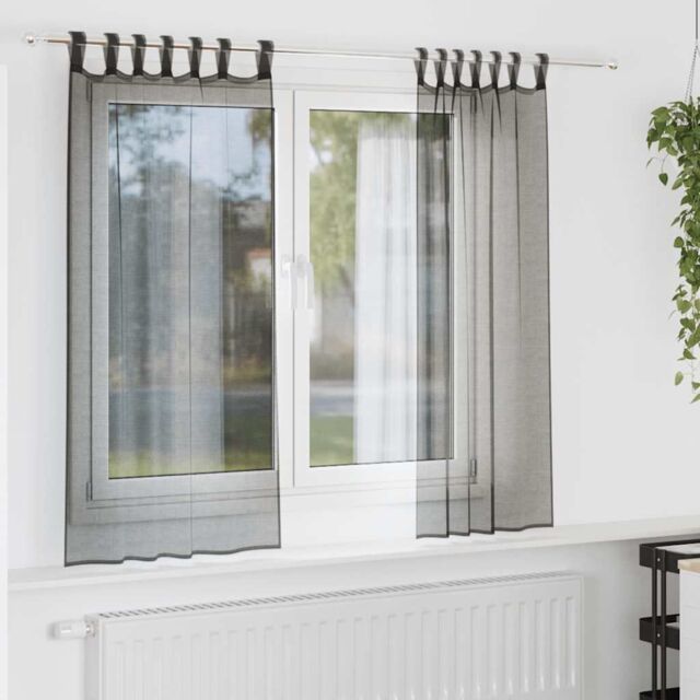 Berkfield Home Voile Curtains with Tab Top 2 pcs Black - image 1