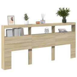 Berkfield Home Headboard Cabinet with LED Sonoma Oak 220x17x102 cm in Light Oak - Size: 220 x 17 x 102 cm - thumbnail 5