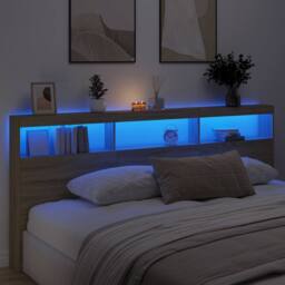 Berkfield Home Headboard Cabinet with LED Sonoma Oak 220x17x102 cm in Light Oak - Size: 220 x 17 x 102 cm - thumbnail 4