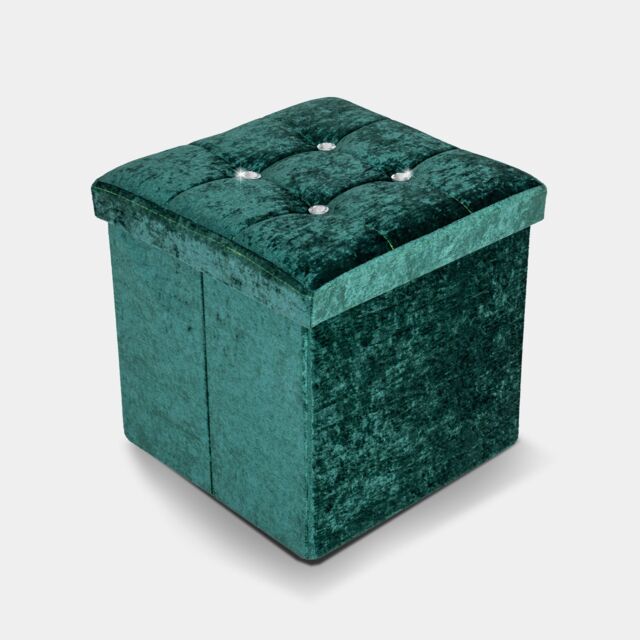 Home Republic Foldable Crushed Velvet Storage Ottoman in Green - Size: 2 Seater - image 1