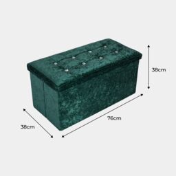 Home Republic Foldable Crushed Velvet Storage Ottoman in Green - Size: 2 Seater - thumbnail 2