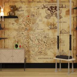 Superfresco Easy Treasure Map Natural Print To Order 3m x 2.8m Mural in Beige - thumbnail 1