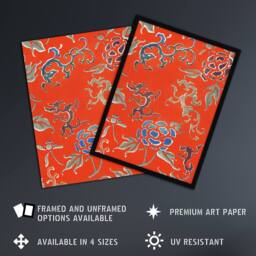 "Artery8 Bold Abstract Floral Pattern Japan Framed Wall Art Print Shin Bijutsukai in Red - Size: W12"" x H16""" - thumbnail 2