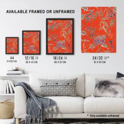"Artery8 Bold Abstract Floral Pattern Japan Framed Wall Art Print Shin Bijutsukai in Red - Size: W12"" x H16""" - thumbnail 3