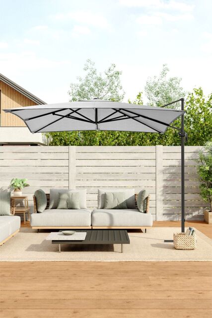 Living and Home 3m x 3m Square Cantilever Garden Parasol in Grey - image 1