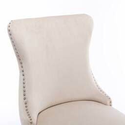 Modern Home Touch Sierra Set of 2 Wing Back Velvet Dining Chairs with Oak Wood Leg in Beige - Size: 2 Pack - thumbnail 7