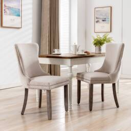 Modern Home Touch Sierra Set of 2 Wing Back Velvet Dining Chairs with Oak Wood Leg in Beige - Size: 2 Pack - thumbnail 2