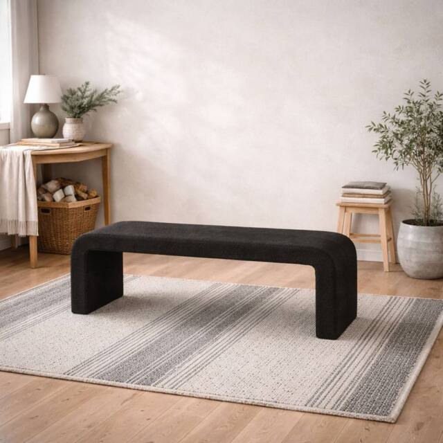 Wyld Haus Palermo Curved Black Bouclé Upholstered Bench - image 1