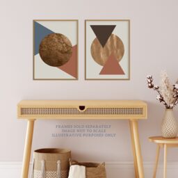 Artery8 Wall Art Print Pack of 2 A4 Copper Terracotta Blue Circle & Triangles Boho Shapes Modern Abstract Geometric Living Room s Set - thumbnail 2