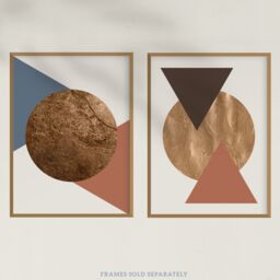 Artery8 Wall Art Print Pack of 2 A4 Copper Terracotta Blue Circle & Triangles Boho Shapes Modern Abstract Geometric Living Room s Set - thumbnail 5