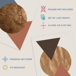 Artery8 Wall Art Print Pack of 2 A4 Copper Terracotta Blue Circle & Triangles Boho Shapes Modern Abstract Geometric Living Room s Set - thumbnail 4