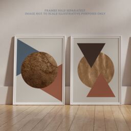 Artery8 Wall Art Print Pack of 2 A4 Copper Terracotta Blue Circle & Triangles Boho Shapes Modern Abstract Geometric Living Room s Set - thumbnail 6