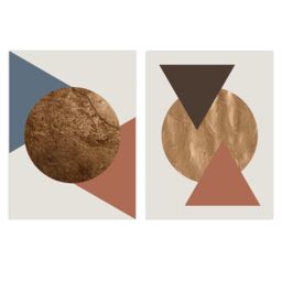 Artery8 Wall Art Print Pack of 2 A4 Copper Terracotta Blue Circle & Triangles Boho Shapes Modern Abstract Geometric Living Room s Set - thumbnail 1