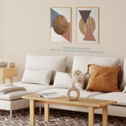 Artery8 Wall Art Print Pack of 2 A4 Copper Terracotta Blue Circle & Triangles Boho Shapes Modern Abstract Geometric Living Room s Set - thumbnail 3
