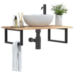 Berkfield Home Basin Shelf Wall Mounted Steel & Solid Wood Acacia in Brown - thumbnail 2