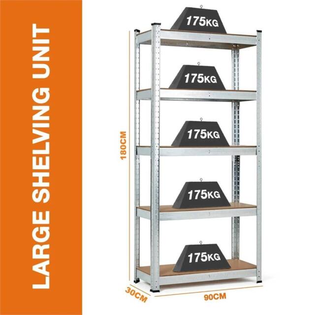EONLION Galvanised Large 5 TIER GARAGE SHELVES UNIT RACKING in Silver - Size: 1000mm × 2000mm - image 1