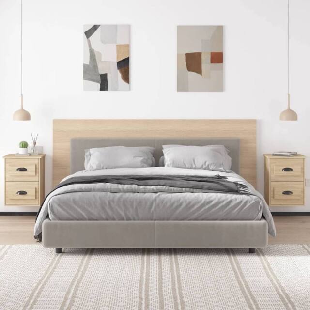 Berkfield Home Elegant Wall-mounted Bedside Cabinets 2 pcs Sonoma Oak 41.5x36x53cm in Light Oak - Size: 41.5x36x53 cm - image 1