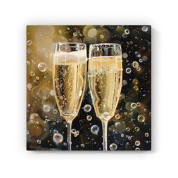Warren Reed - Designer Splashart Bubbly Champagne Flues Canvas in Yellow - Size: w40 inch x h40 inch - thumbnail 2