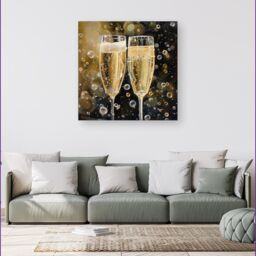 Warren Reed - Designer Splashart Bubbly Champagne Flues Canvas in Yellow - Size: w40 inch x h40 inch - thumbnail 1
