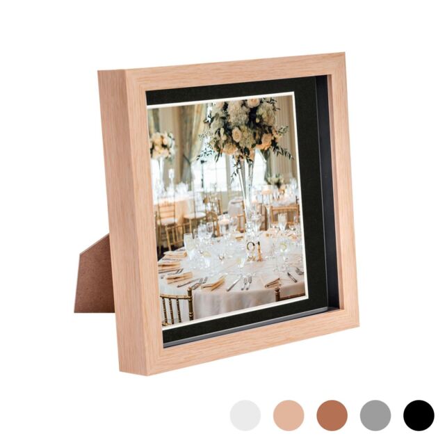 "Nicola Spring 3D Box Photo Frame - 8 x 8"" with 6 x 6"" Mount - White Mount in Light Brown" - image 1