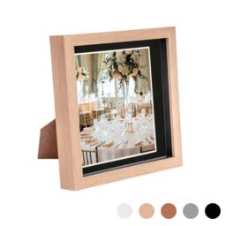 "Nicola Spring 3D Box Photo Frame - 8 x 8"" with 6 x 6"" Mount - White Mount in Light Brown"