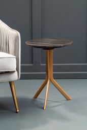Orsina Round Black Marble Side Table, Sleek Black Marble Top with Gold Tripod Iron Base, Geometric Accent Table - thumbnail 3