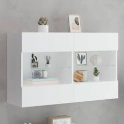 Berkfield Home TV Wall Cabinet with LED Lights White 98.5x30x60.5 cm - thumbnail 2