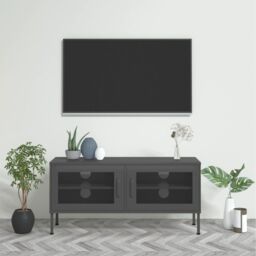 Berkfield Home TV Cabinet Anthracite 105x35x50 cm Steel in Black - Size: 105 x 35 x 50 cm - thumbnail 1