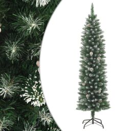 Berkfield Home Artificial Slim Christmas Tree with Stand 210 cm PVC in Green - thumbnail 1
