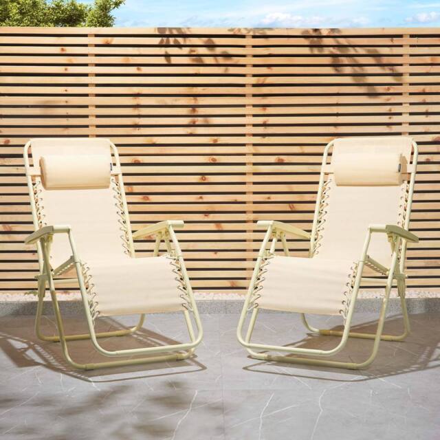 VonHaus Verona Set of 2 Textilene Folding Garden Zero Gravity Chairs in Yellow - Size: 2 Pack - image 1