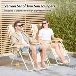 VonHaus Verona Set of 2 Textilene Folding Garden Zero Gravity Chairs in Yellow - Size: 2 Pack - thumbnail 3