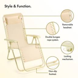VonHaus Verona Set of 2 Textilene Folding Garden Zero Gravity Chairs in Yellow - Size: 2 Pack - thumbnail 8