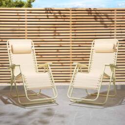 VonHaus Verona Set of 2 Textilene Folding Garden Zero Gravity Chairs in Yellow - Size: 2 Pack - thumbnail 1