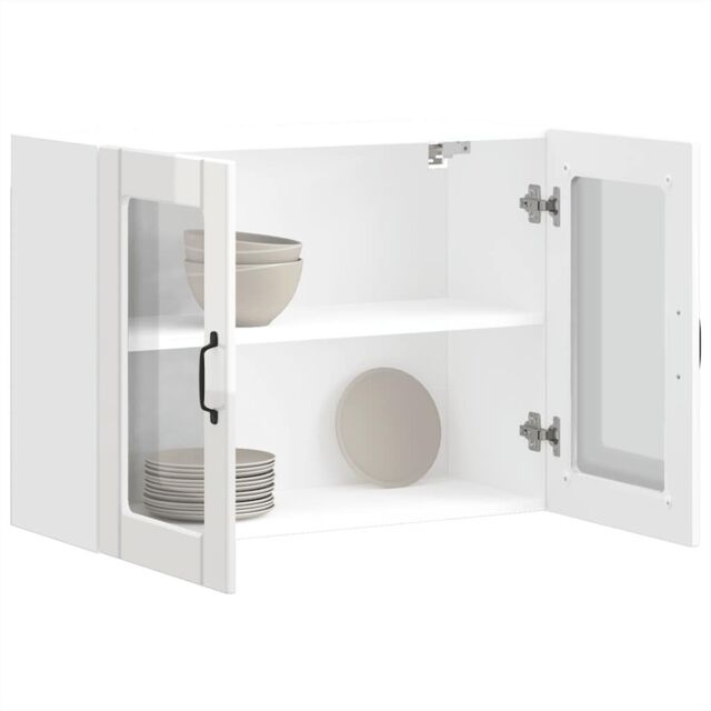 Berkfield Home Kitchen Wall Cabinet with Glass Door Lucca High Gloss White Engineered Wood - image 1