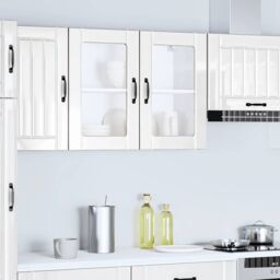 Berkfield Home Kitchen Wall Cabinet with Glass Door Lucca High Gloss White Engineered Wood - thumbnail 4