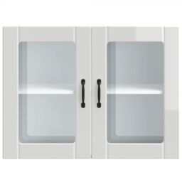 Berkfield Home Kitchen Wall Cabinet with Glass Door Lucca High Gloss White Engineered Wood - thumbnail 6