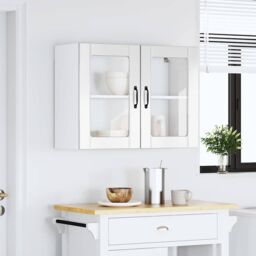Berkfield Home Kitchen Wall Cabinet with Glass Door Lucca High Gloss White Engineered Wood - thumbnail 3
