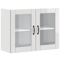 Berkfield Home Kitchen Wall Cabinet with Glass Door Lucca High Gloss White Engineered Wood - thumbnail 2