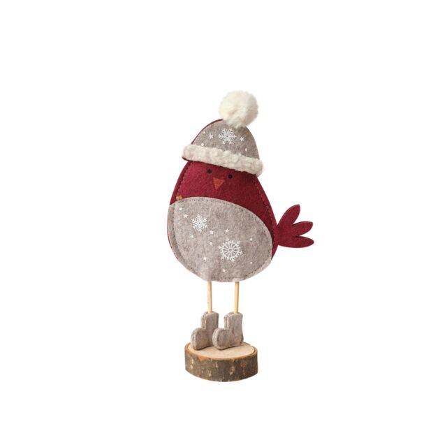 Melody Maison Red Felt Robin Standing Decoration With Wooden Base - 22cm - image 1