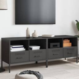 Berkfield Home TV Cabinets 2 pcs Black 68x39x50.5 cm Steel - thumbnail 2