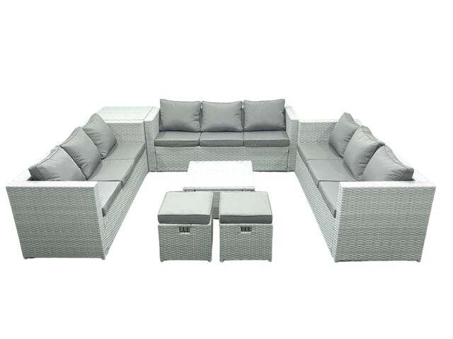 Fimous Rattan Garden Outdoor Furniture Set 11 Seater Rattan Garden Sofa Set with 2 Small Footstool Side Table Light Grey Mixed - image 1