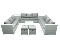 Fimous Rattan Garden Outdoor Furniture Set 11 Seater Rattan Garden Sofa Set with 2 Small Footstool Side Table Light Grey Mixed - thumbnail 1
